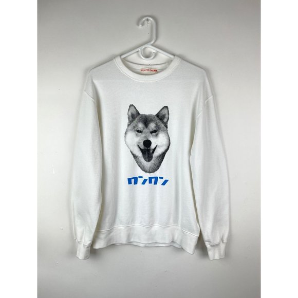 Rustic Charm Women's Japanese Crewneck Wolf Sweater in White - Picture 2 of 6